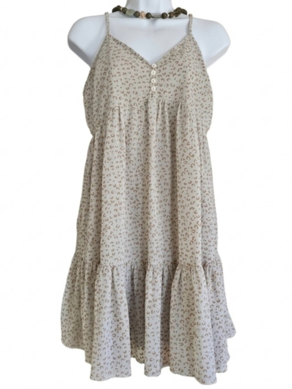 Entro Boho Animal Leopard Print Tiered Babydoll Mini Sundress M - Picture 3 of 12